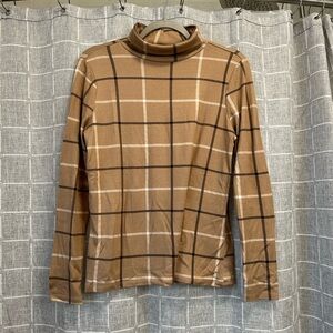 Ann Taylor Factory Tan Plaid Turtleneck Sweater